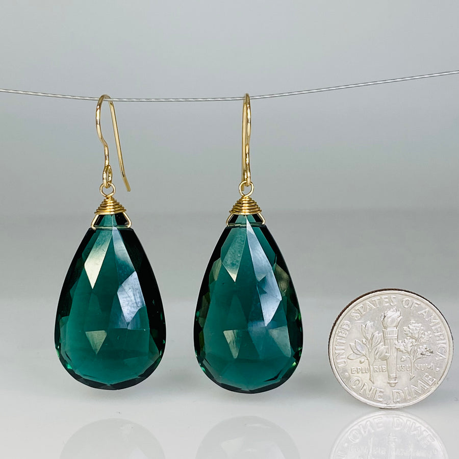 Emerald Hydro Quartz Earrings 17x27mm