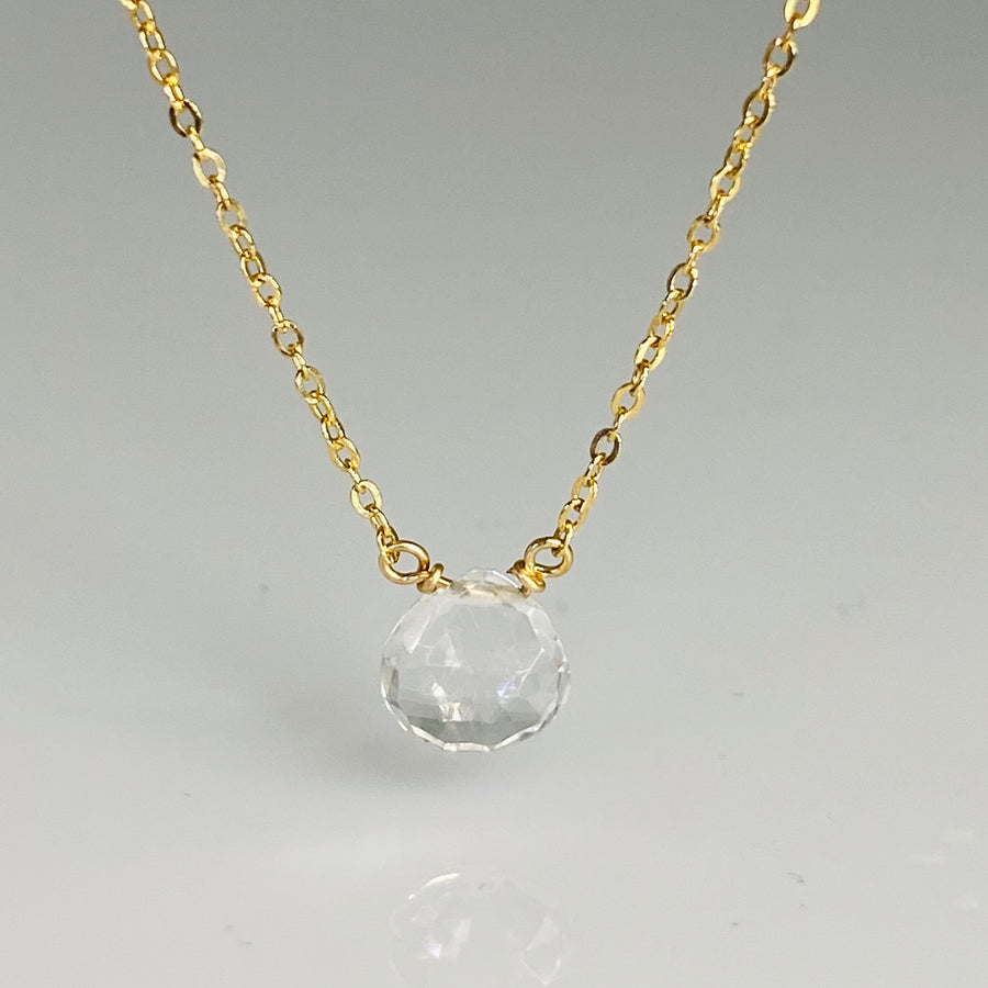14K Yellow Gold White Topaz Drop Necklace 8mm