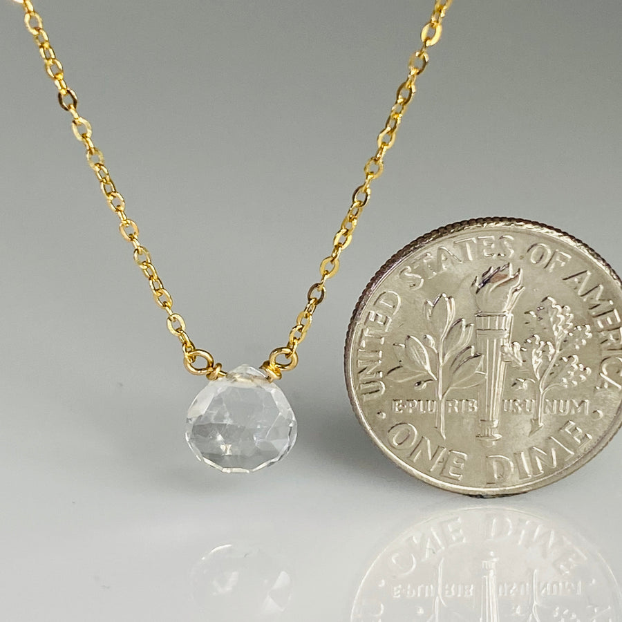 14K Yellow Gold White Topaz Drop Necklace 8mm