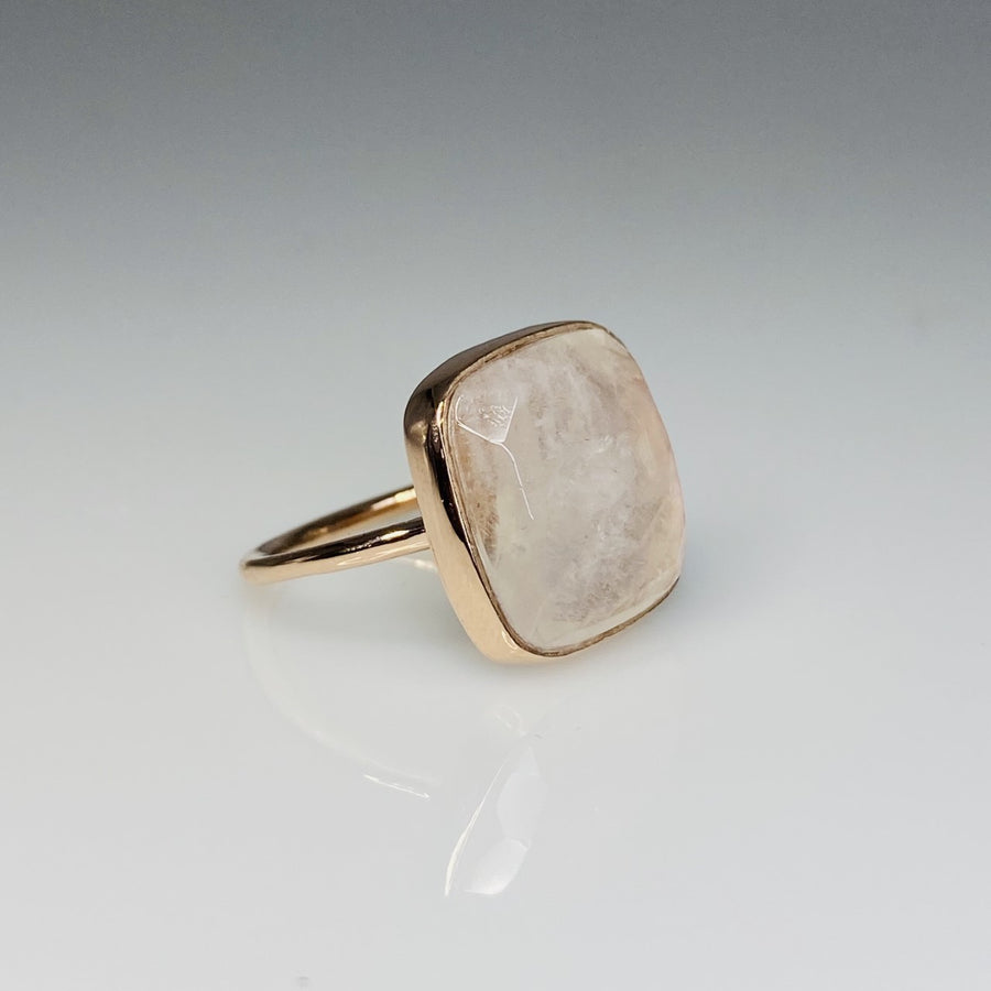 14K Rose Gold Rainbow Moonstone Ring 15x15mm