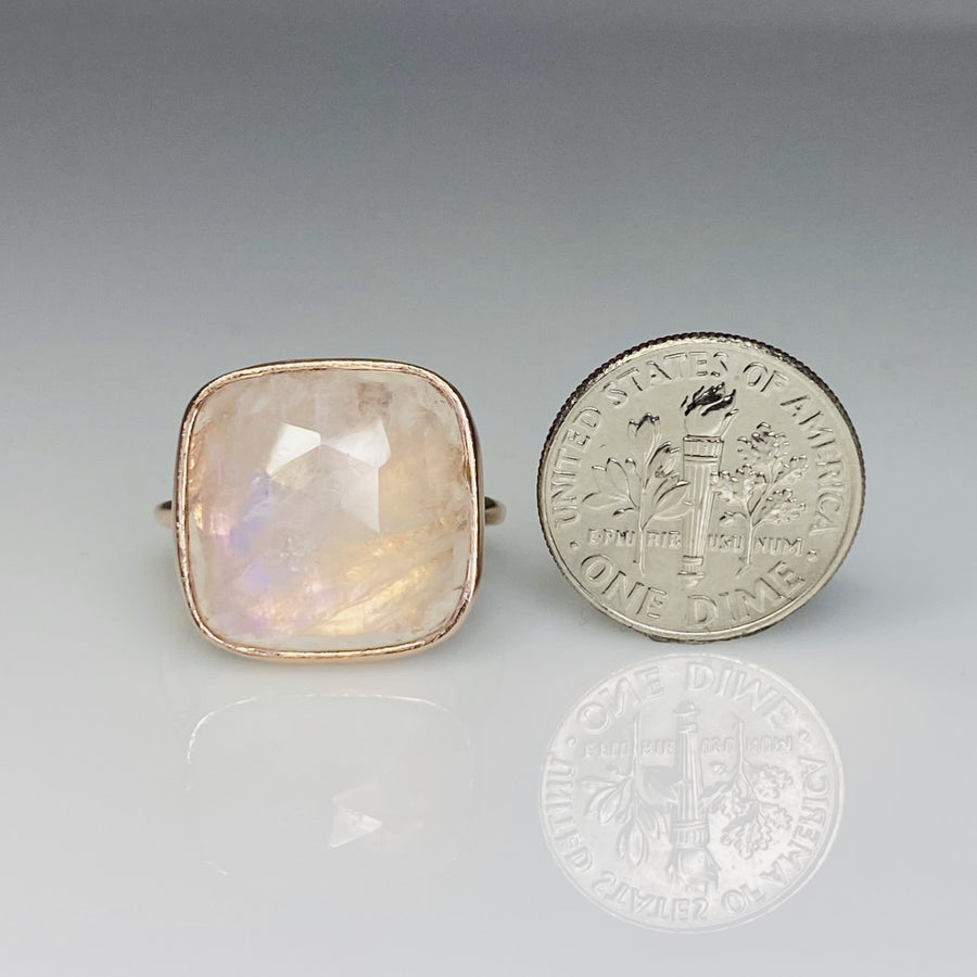 14K Rose Gold Rainbow Moonstone Ring 15x15mm
