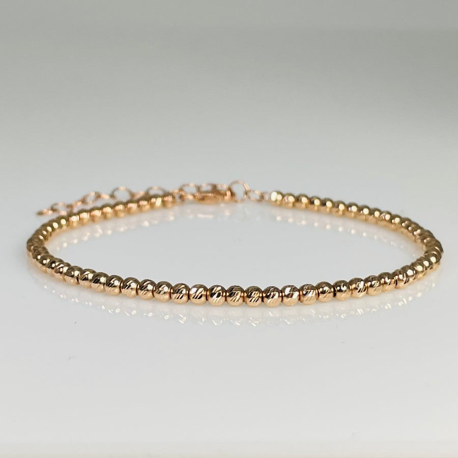 14K Rose Gold Twist Diamond Cut Beaded Bracelet 2.6mm