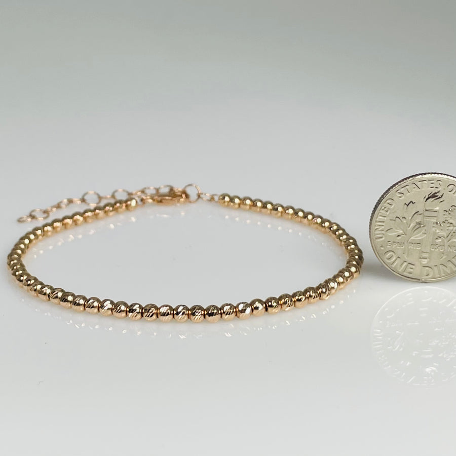 14K Rose Gold Twist Diamond Cut Beaded Bracelet 2.6mm