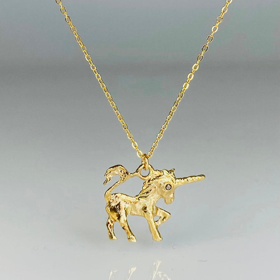 Black Diamond Unicorn Necklace 18KGP