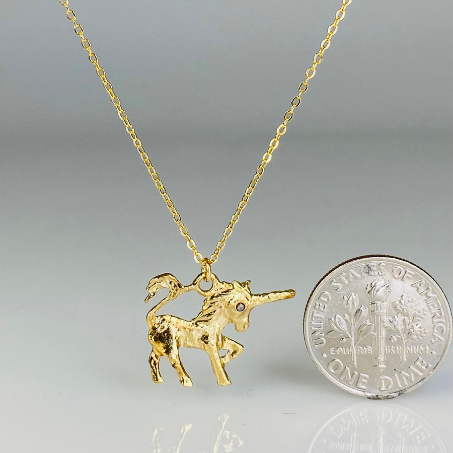 Black Diamond Unicorn Necklace 18KGP