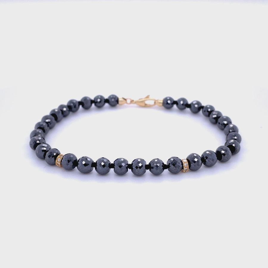 14K Yellow Gold Black Diamond Beaded Bracelet 31ct