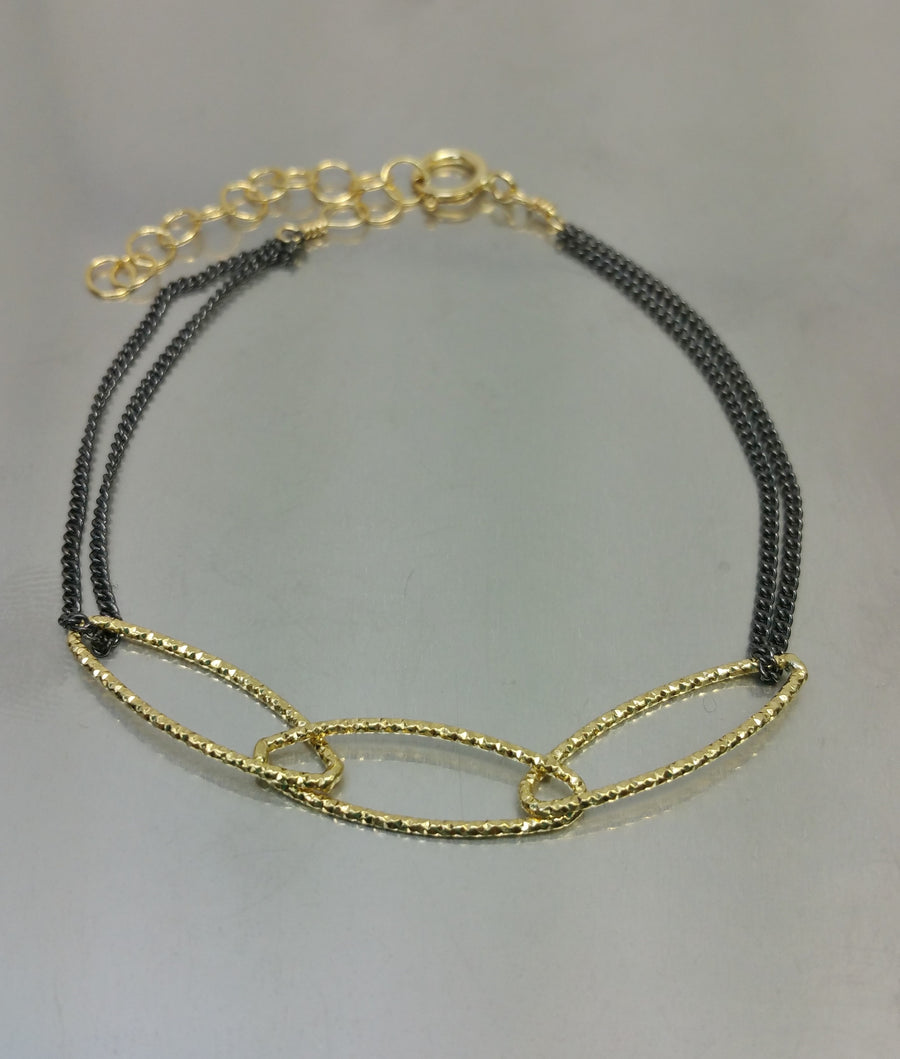 Gold Dual Tone Laser Cut Three Link Bracelet