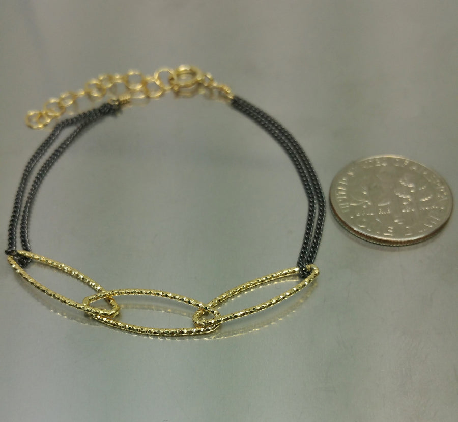 Gold Dual Tone Laser Cut Three Link Bracelet