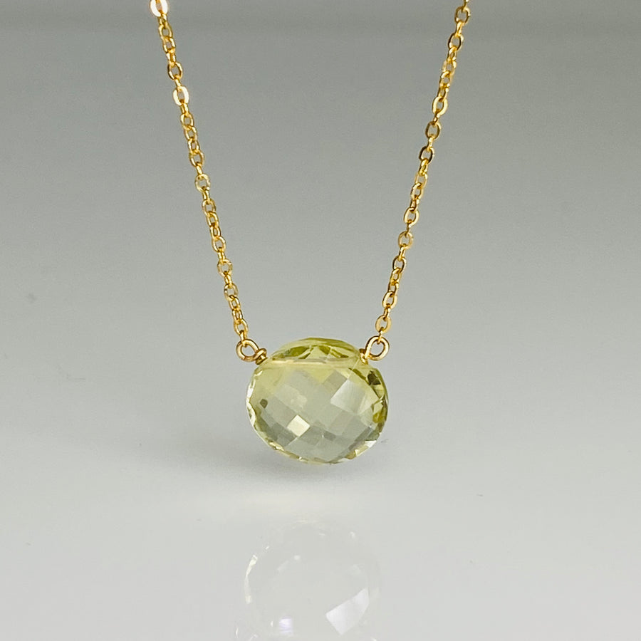 Round Rose Cut Lemon Quartz Drop Necklace 10mm
