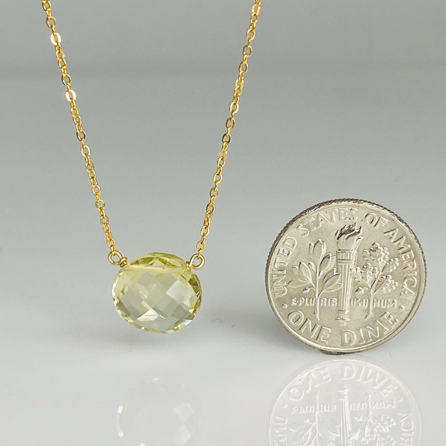 Round Rose Cut Lemon Quartz Drop Necklace 10mm