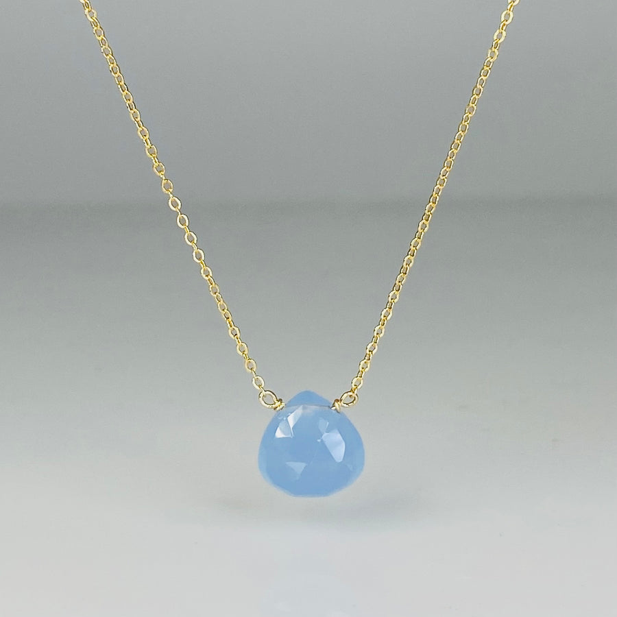 14K Yellow Gold Blue Chalcedony Necklace 10mm
