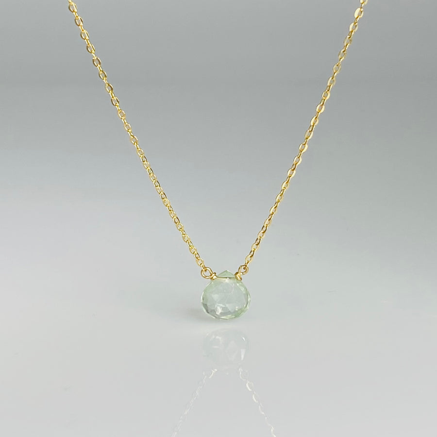 14K Yellow Gold Green Amethyst Drop Necklace 7mm