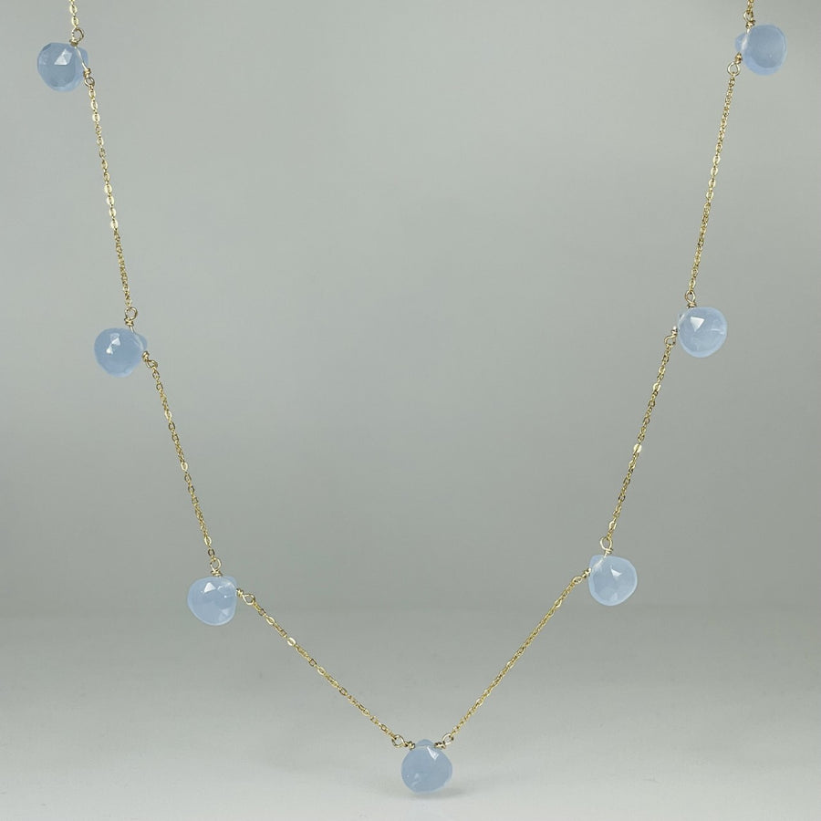 Blue Chalcedony Multi Drop Necklace 8x8mm