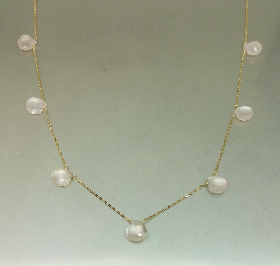 Pink Chalcedony Multi Drop Necklace 7x7mm
