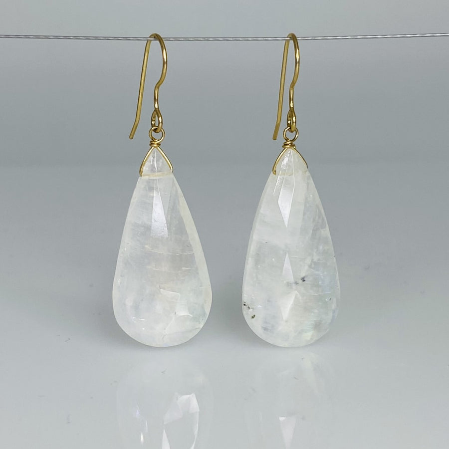 Teardrop Rainbow Moonstone Earrings 14x29mm