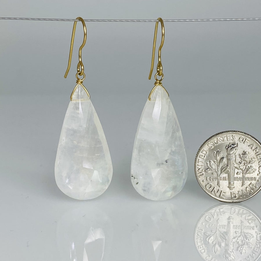 Teardrop Rainbow Moonstone Earrings 14x29mm