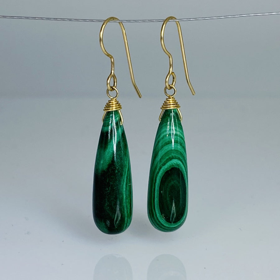 Teardrop Shape Malachite Earrings 10x25mm