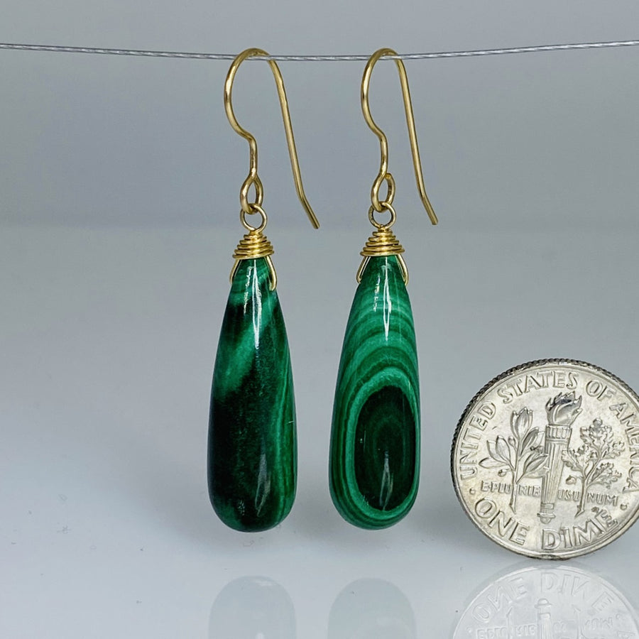 Teardrop Shape Malachite Earrings 10x25mm