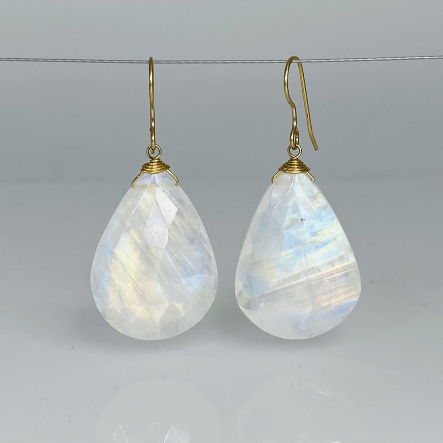 Pear Shape Rainbow Moonstone Earrings 19x27mm