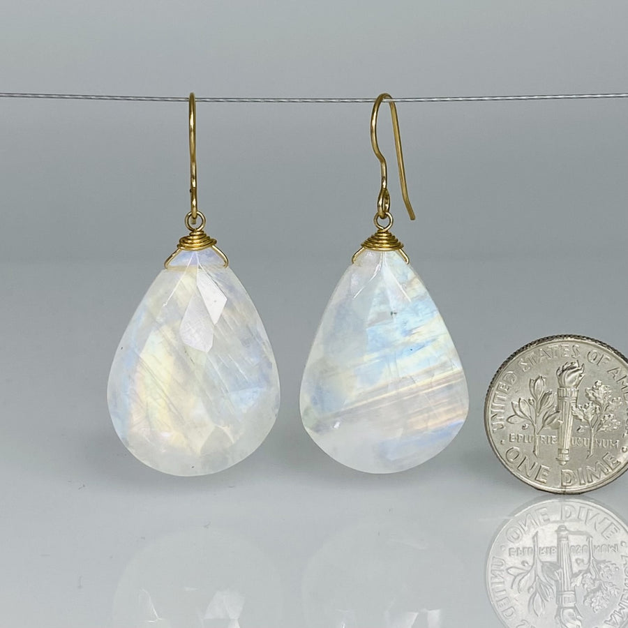 Pear Shape Rainbow Moonstone Earrings 19x27mm