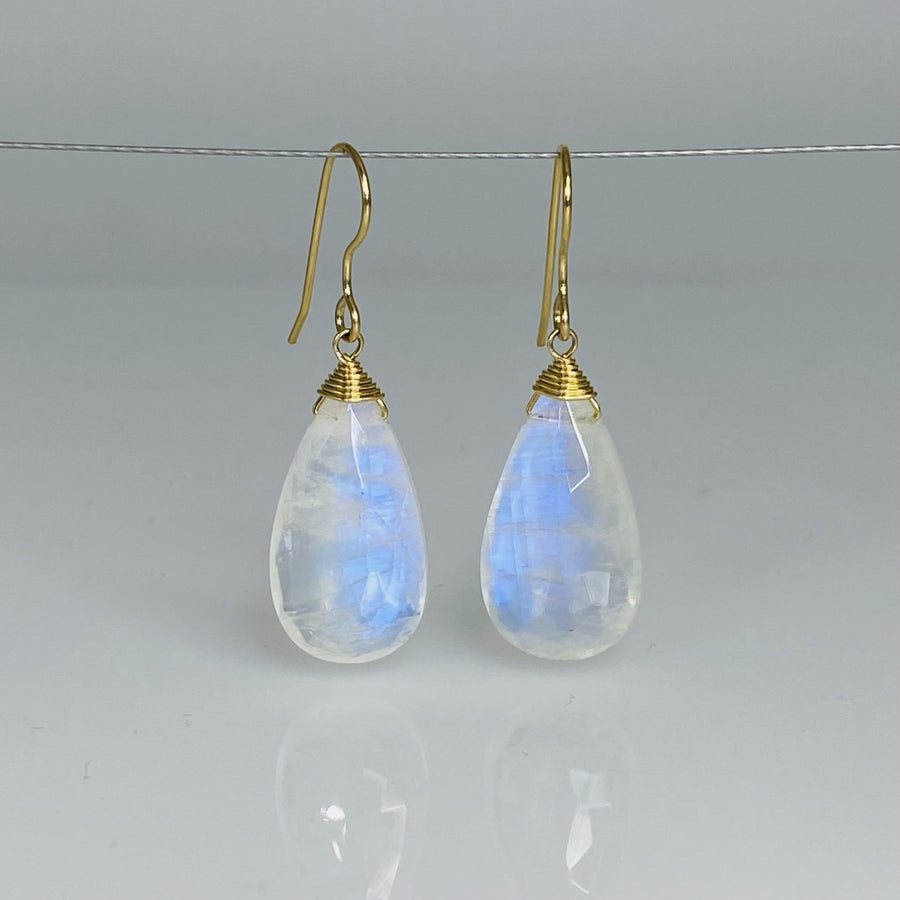 Kite Shape Rainbow Moonstone Earrings 14x26mm