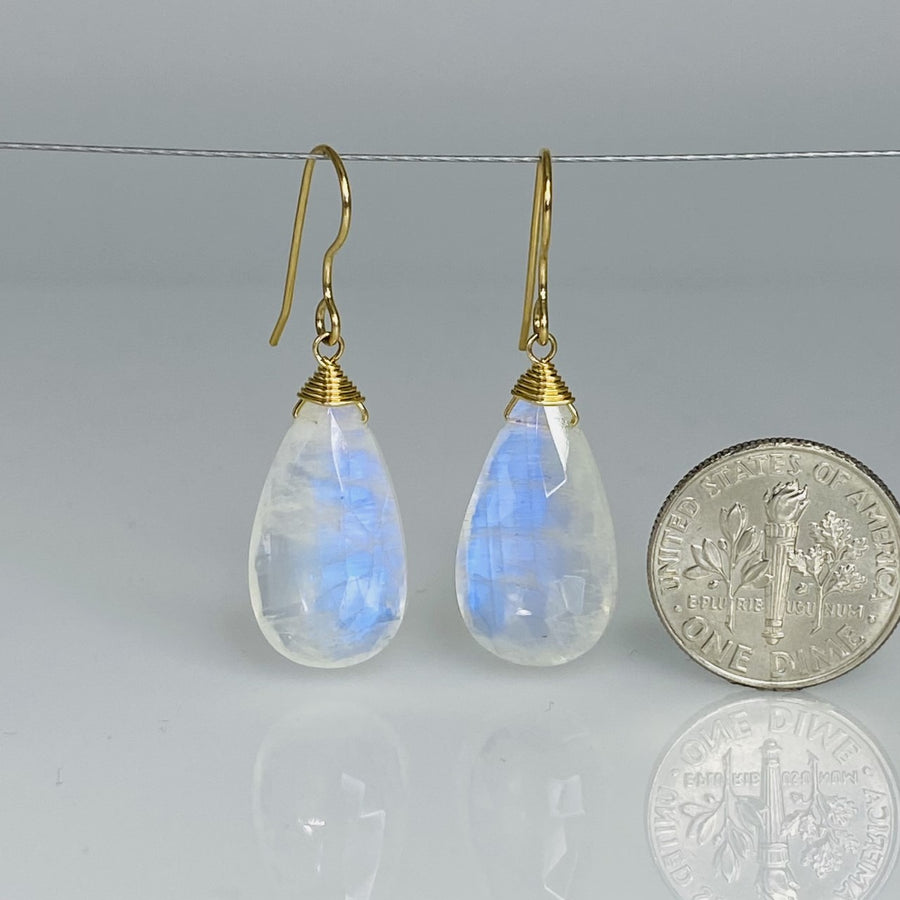 Kite Shape Rainbow Moonstone Earrings 14x26mm