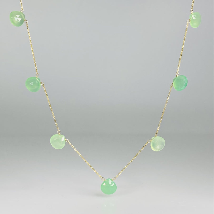 Green Chalcedony Multi Drop Necklace 7x7mm