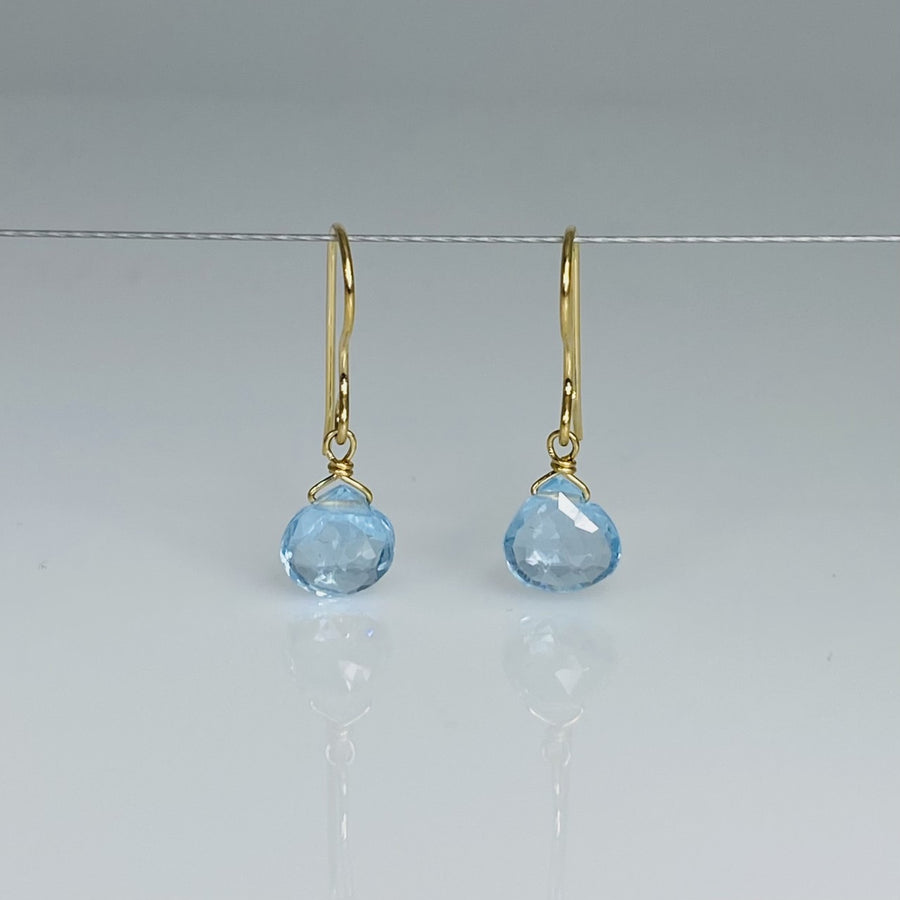 14K Yellow Gold Aqua Quartz Earrings 7x7mm