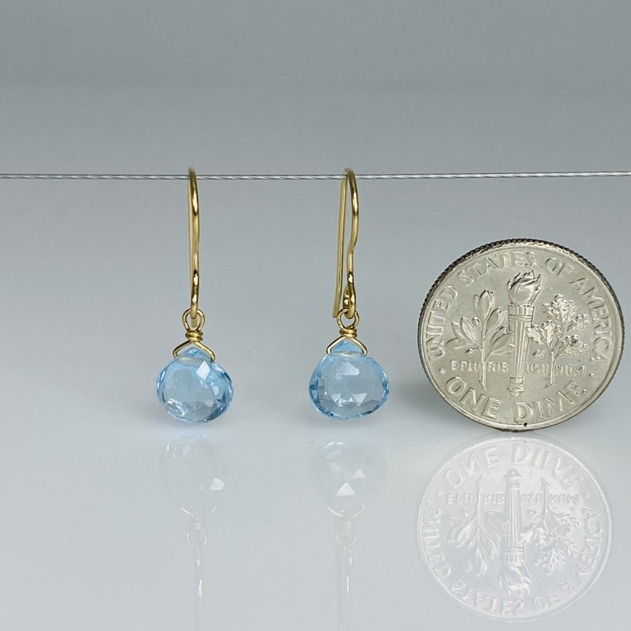 14K Yellow Gold Aqua Quartz Earrings 7x7mm