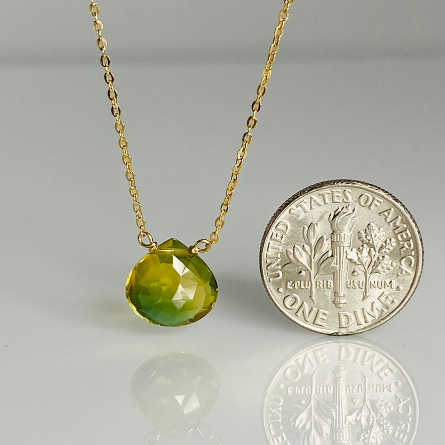 14K Yellow Gold Bi-Color Quartz Necklace 10x10mm