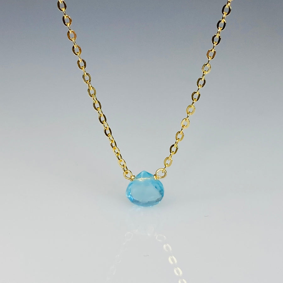 14K Yellow Gold Swiss Blue Topaz Necklace 5mm