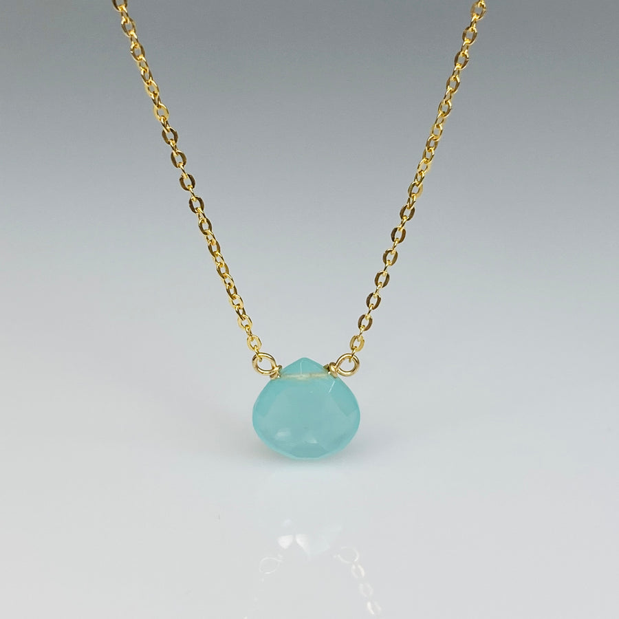 14K Yellow Gold Chalcedony Necklace 8mm