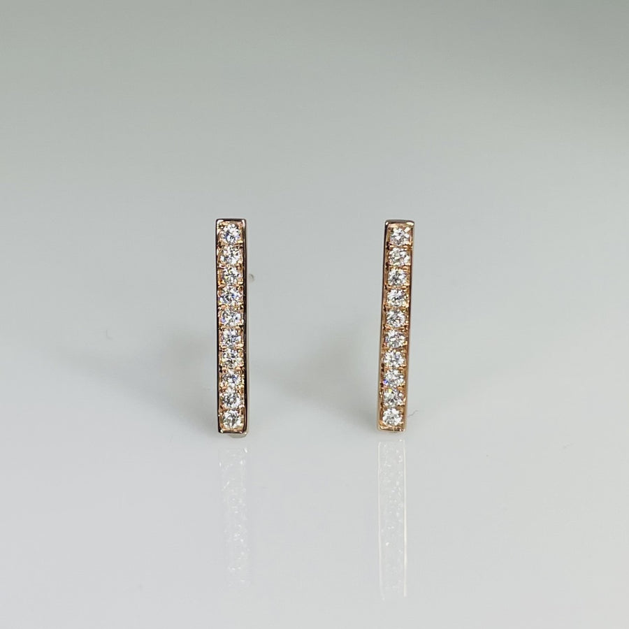 14K Rose Gold Diamond Bar Earrings 0.21ct