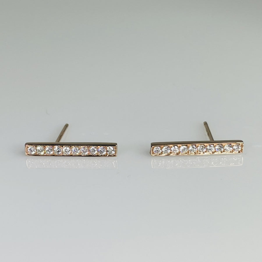 14K Rose Gold Diamond Bar Earrings 0.21ct