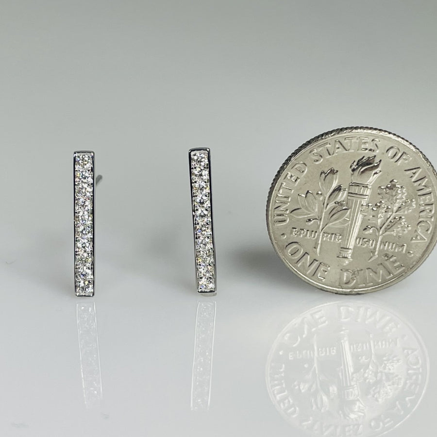 14K White Gold Diamond Bar Earrings 0.21ct