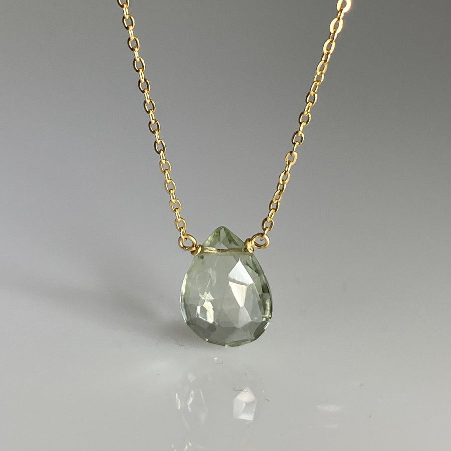 14K Yellow Gold Green Amethyst Drop Necklace 8x10mm