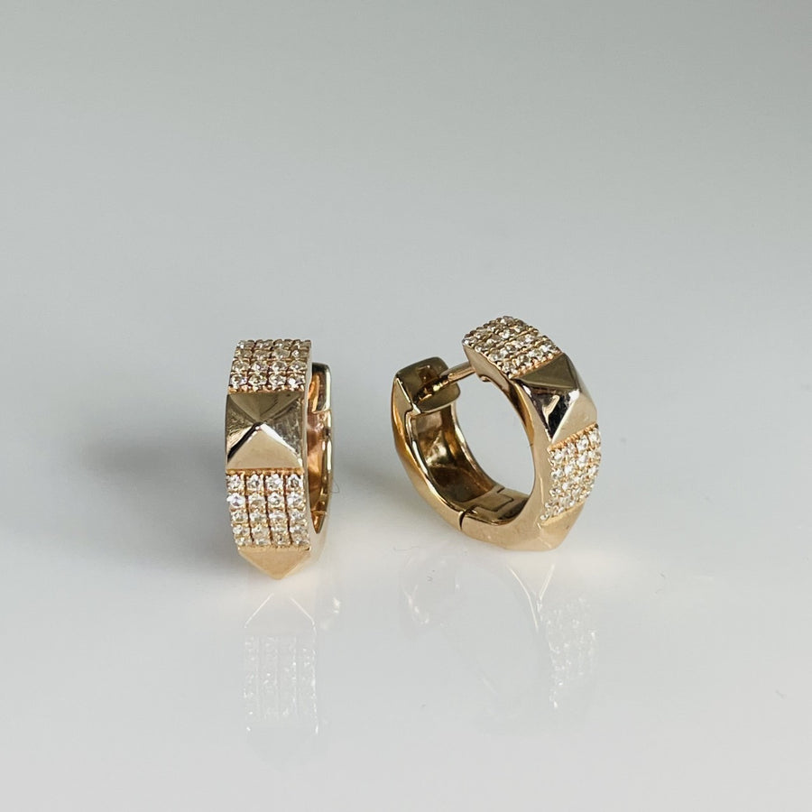 14K Rose Gold Pyramid Cuff Diamond Earrings 0.18ct