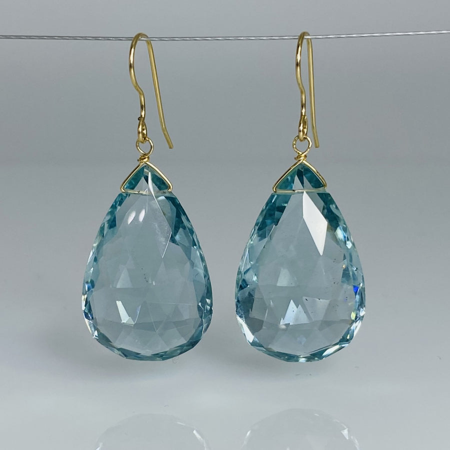 Pear Shape Aqua Quartz Earrings 20x30mm