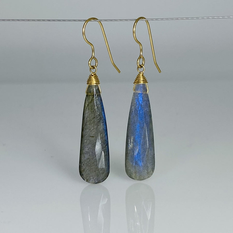 Elongated Labradorite Earrings 8x30mm