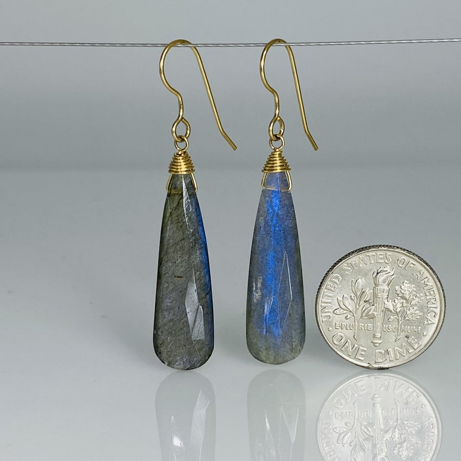 Elongated Labradorite Earrings 8x30mm