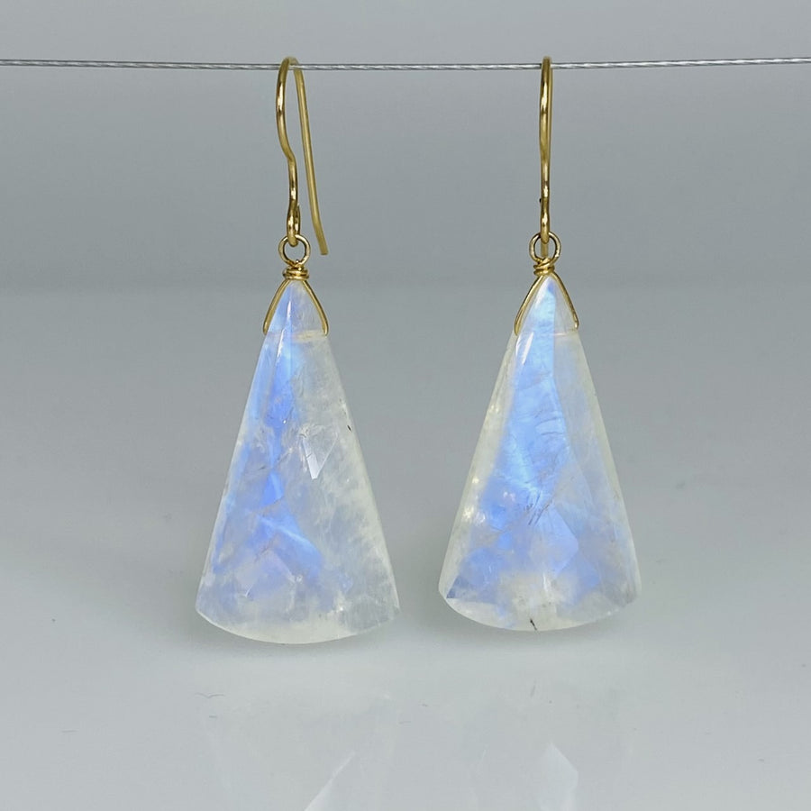 Fan Shape Rainbow Moonstone Earrings 15x28mm