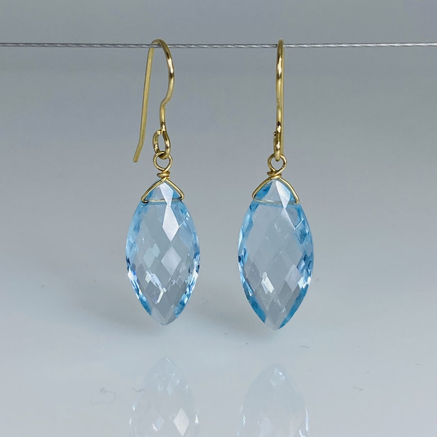 Marquise Blue Topaz Earrings 9x19mm