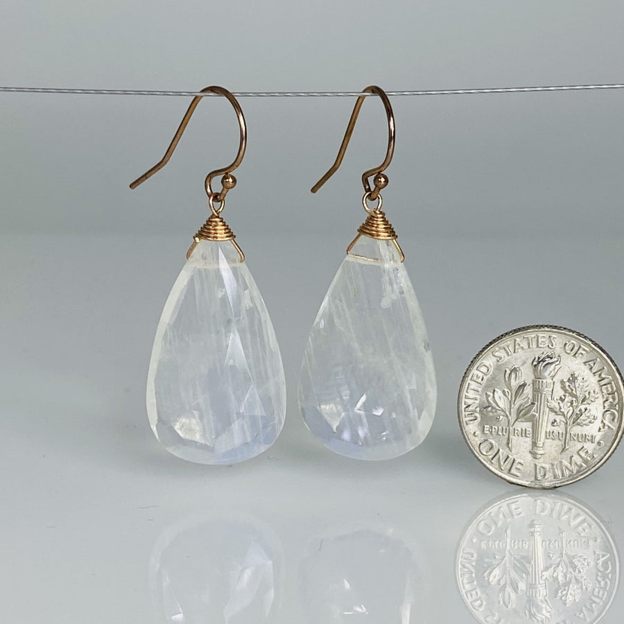 Pear Shape Rainbow Moonstone Earrings 15x27mm