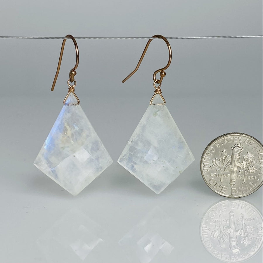 Kite Shape Rainbow Moonstone Earrings 20x28mm