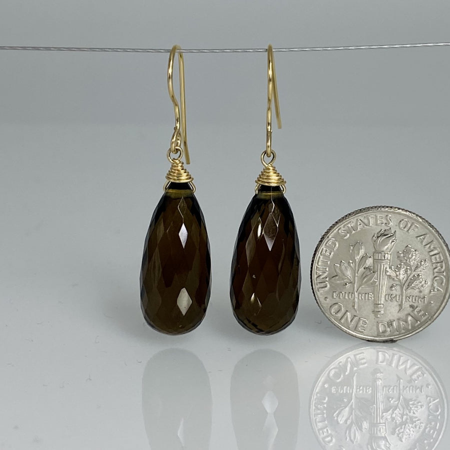 Briolette Whiskey Quartz Earrings 8x16mm