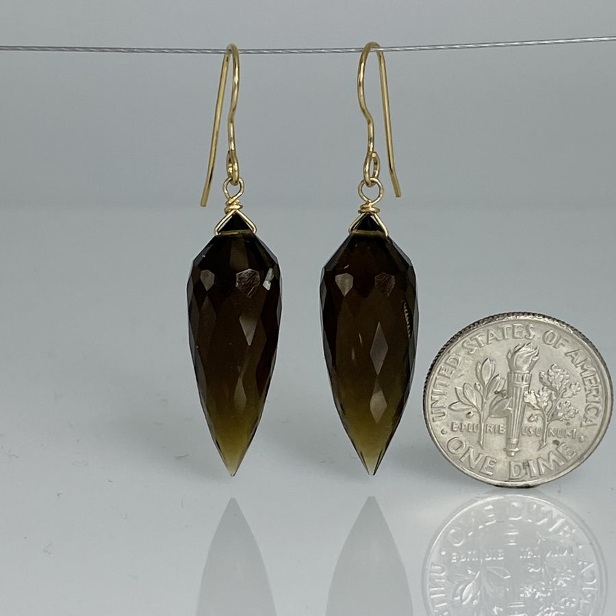 Reverse Briolette Whiskey Quartz Earrings 9x27mm