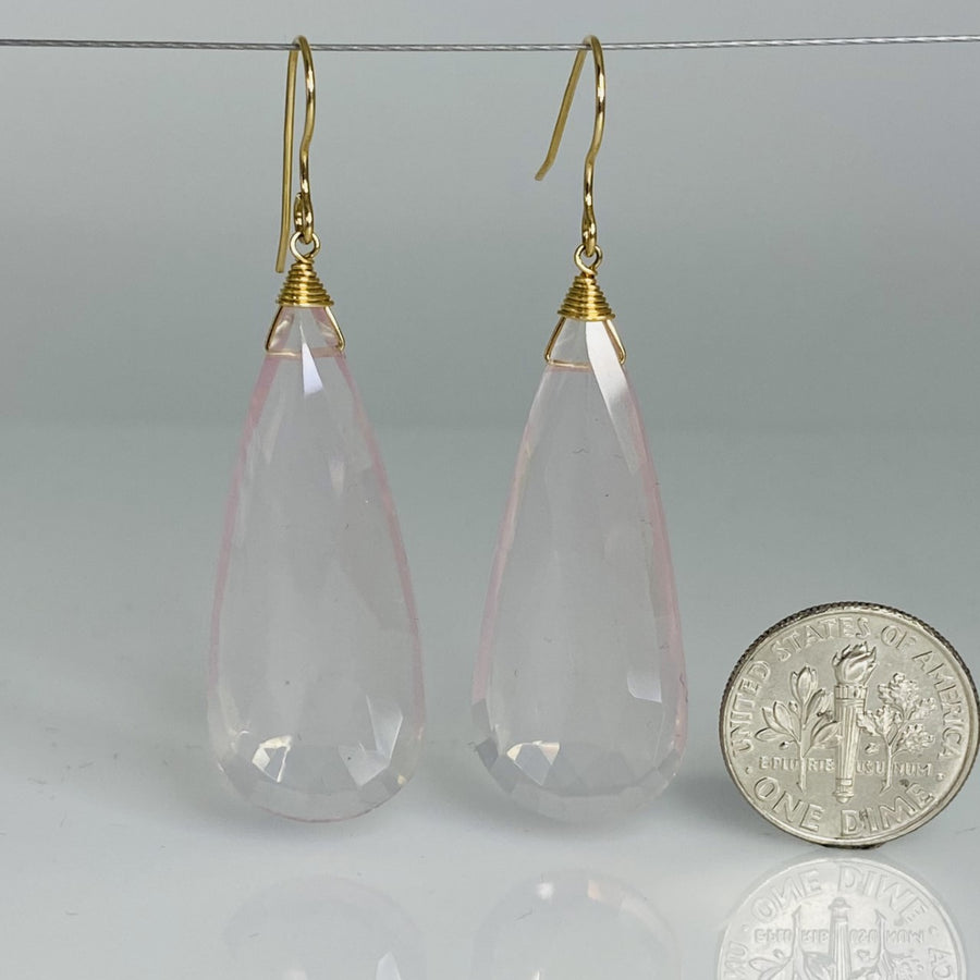 Elongated Rose Quartz Earrings 15x40mm