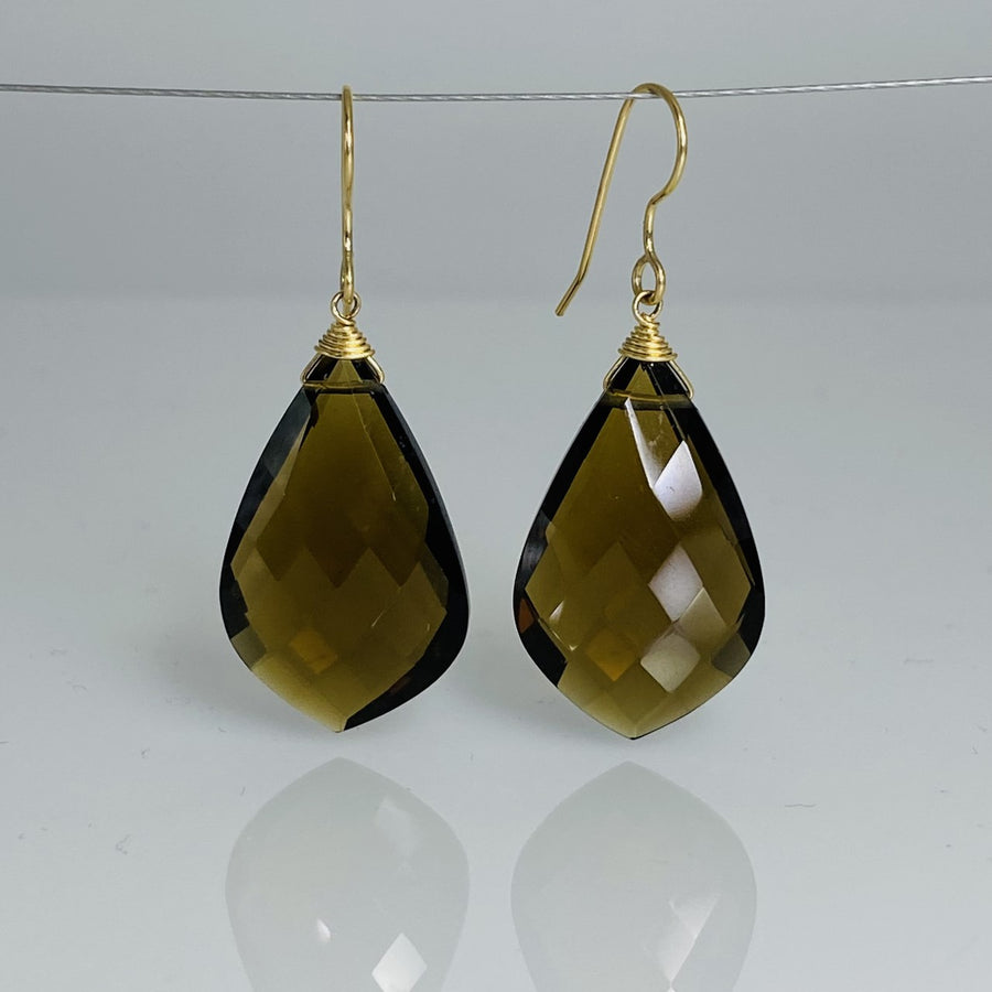 Elongated Kite Shape Whiskey Quartz Earrings 15x26mm