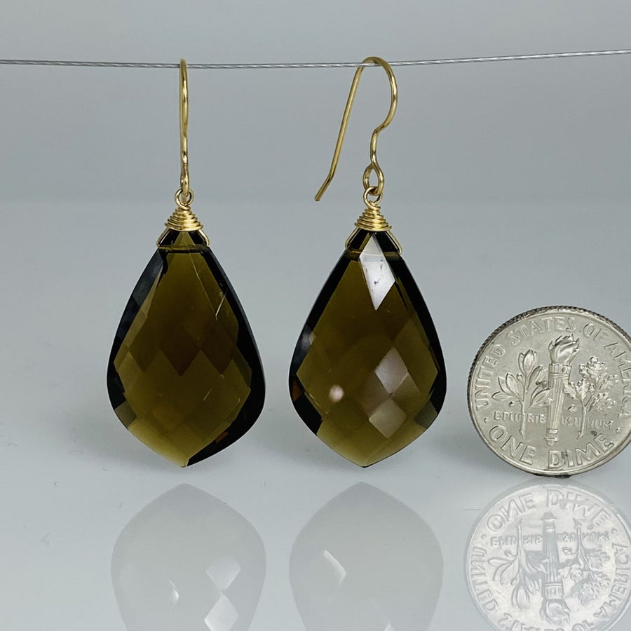 Elongated Kite Shape Whiskey Quartz Earrings 15x26mm