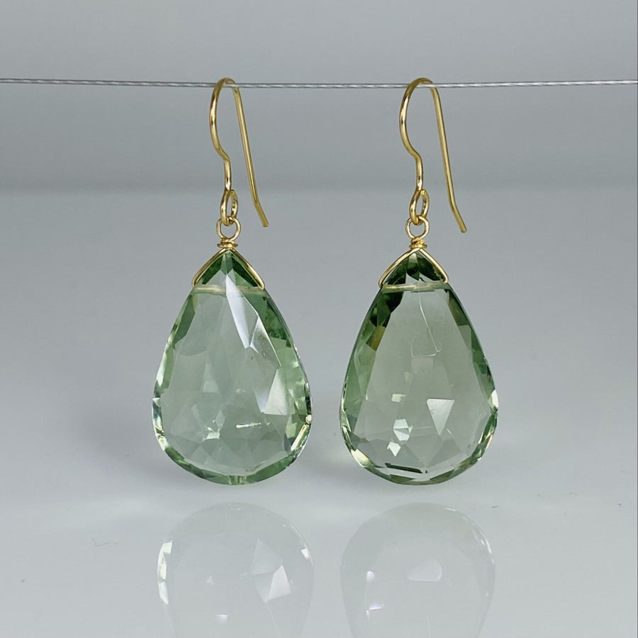 Green Amethyst Teardrop Earrings 15x20mm